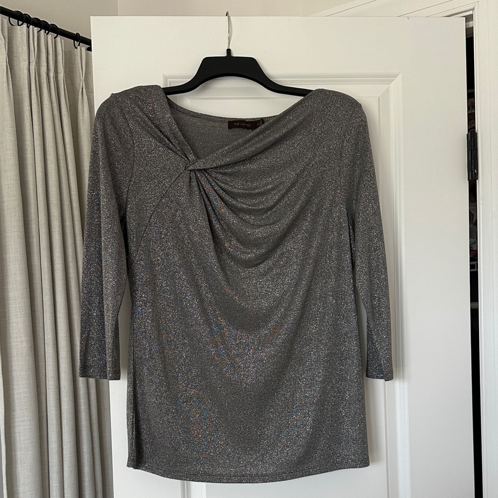The Limited Silver Metallic Draped Long Sleeve Top